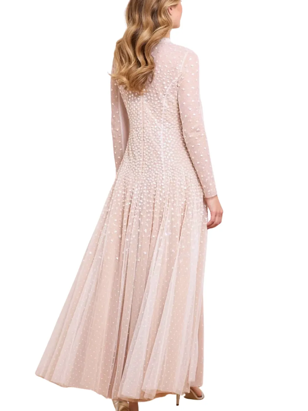 Sequin-Embellished Round-Neck Gown