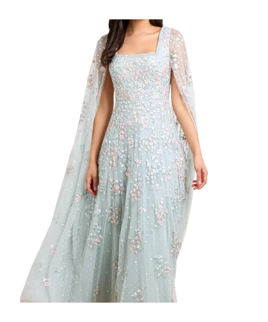 Floral Cape Sleeve Gown