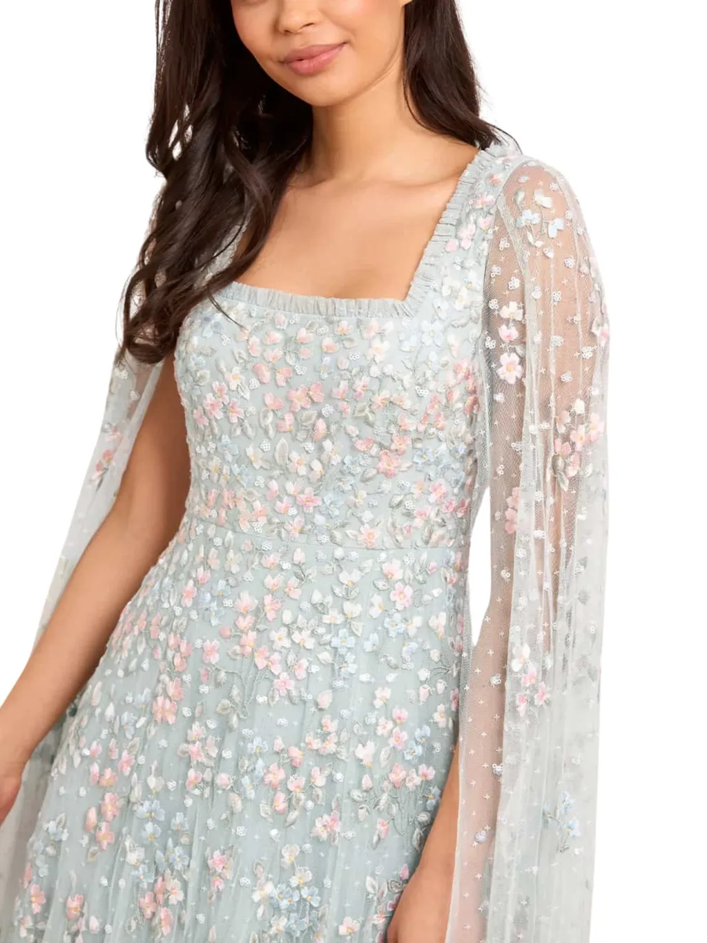 Floral Cape Sleeve Gown