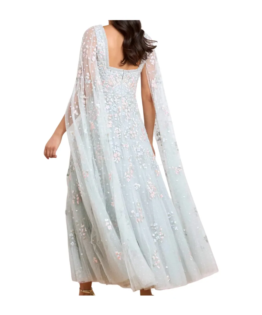 Floral Cape Sleeve Gown