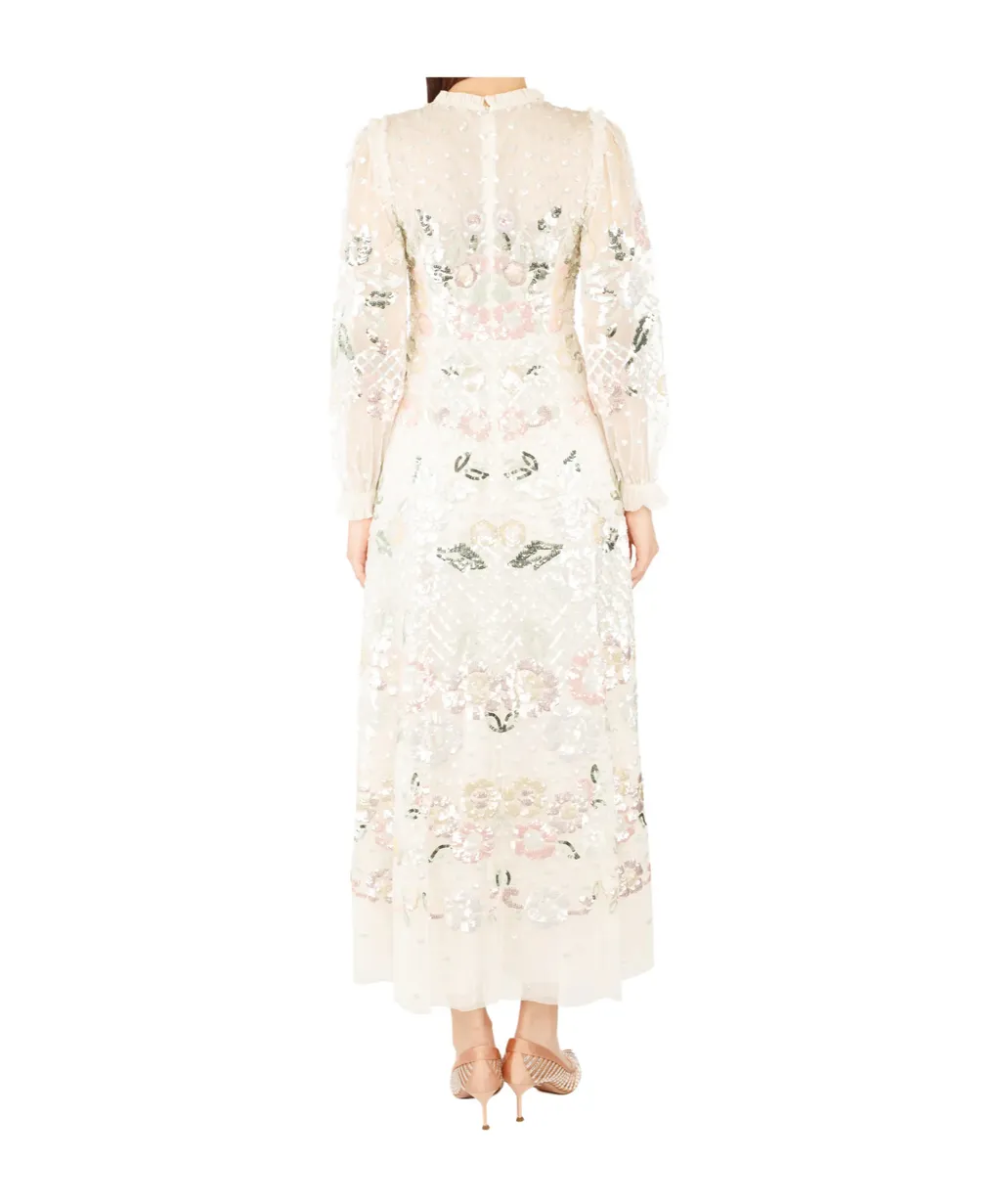 Rosalie Sequin-Embellished Long-Sleeve Gown