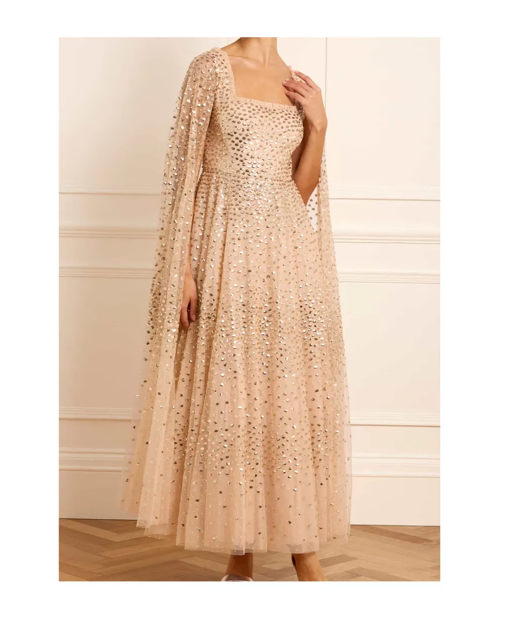 Sequined Cloak Sleeve Dress