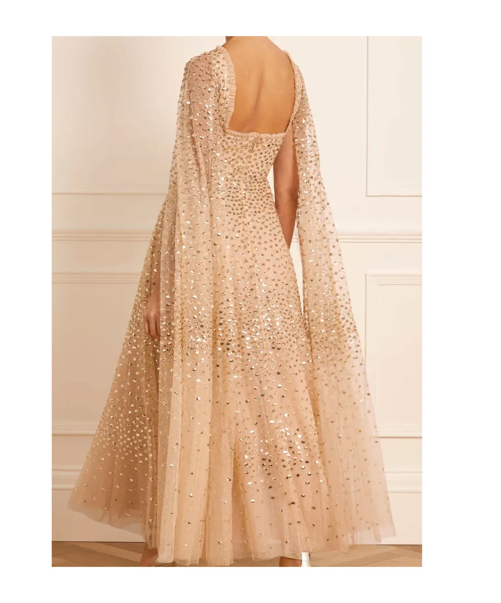 Sequined Cloak Sleeve Dress