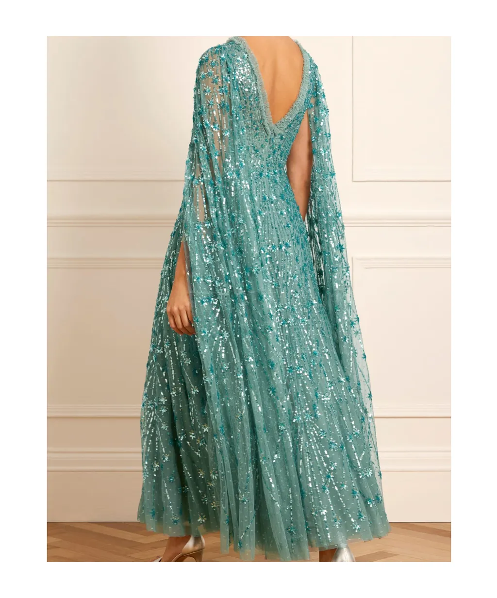 Embellished Cape Gown