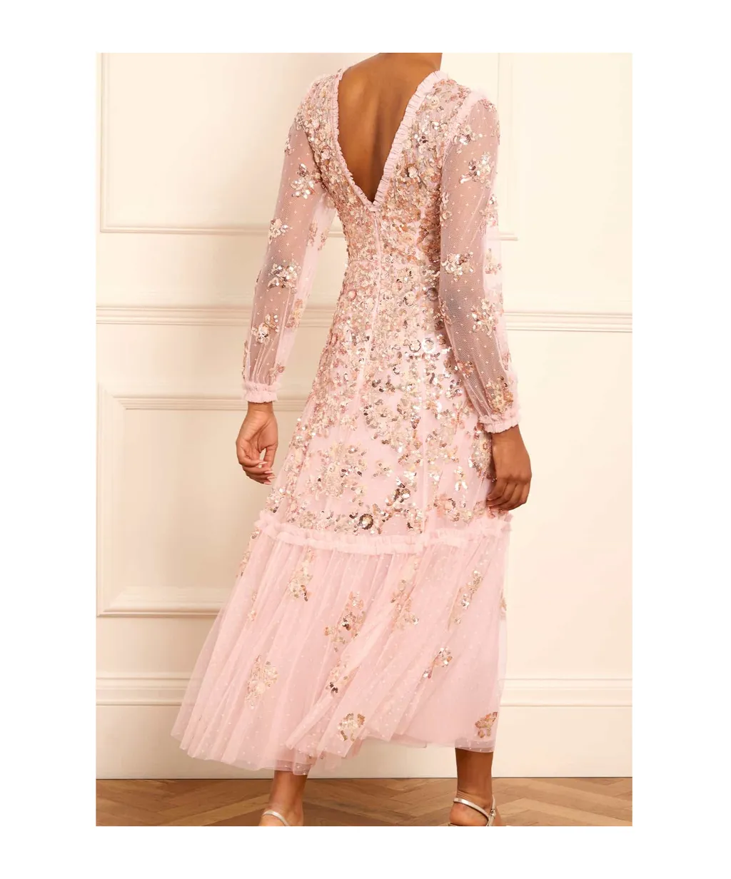 Sequin Chain V-Neck Ankle Gown