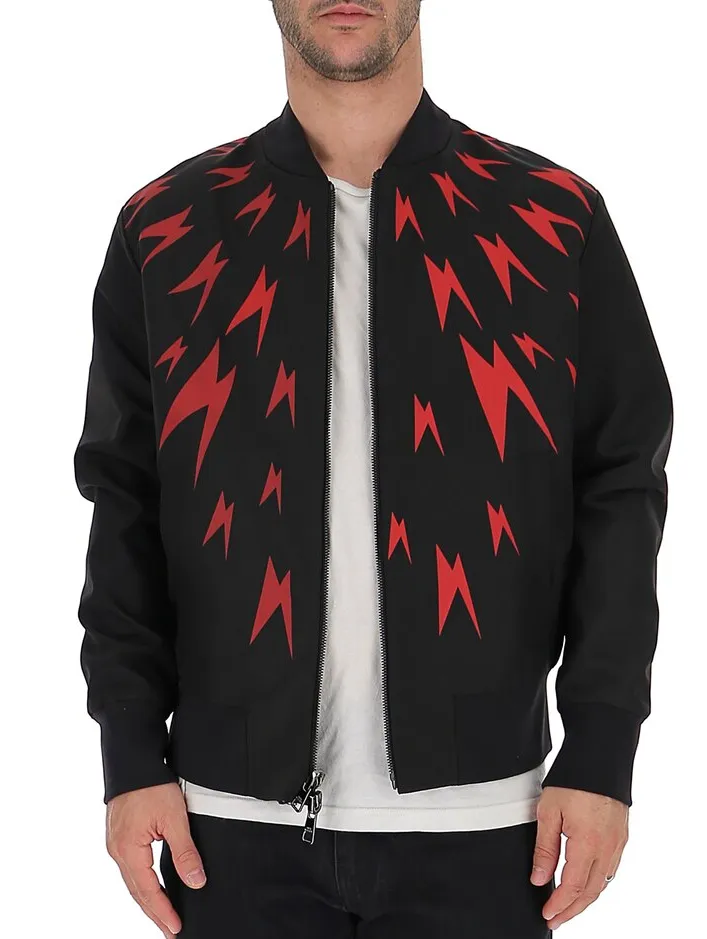 Lightning Printed Baseball Jacket