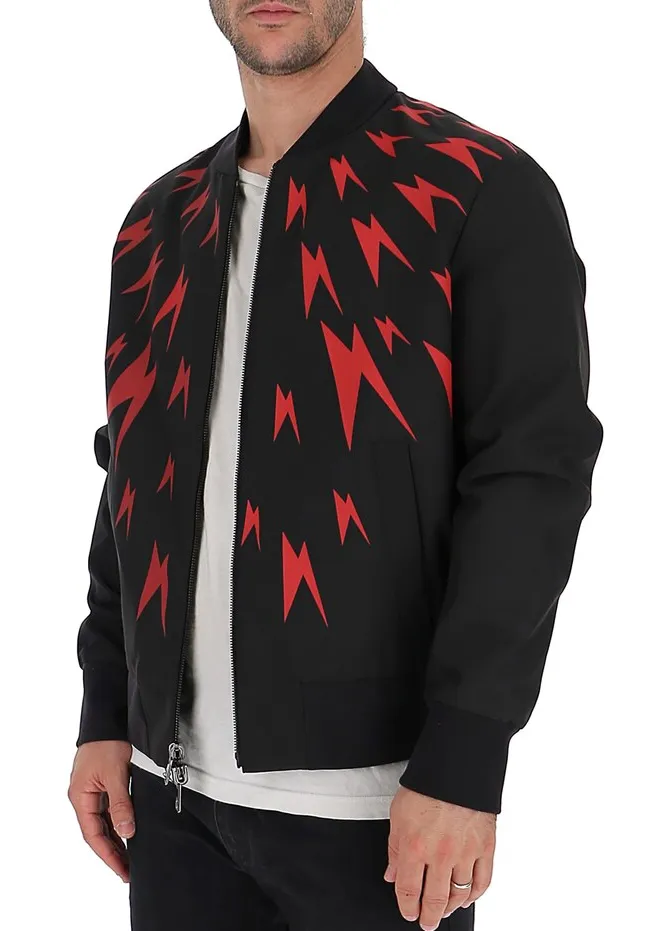 Lightning Printed Baseball Jacket