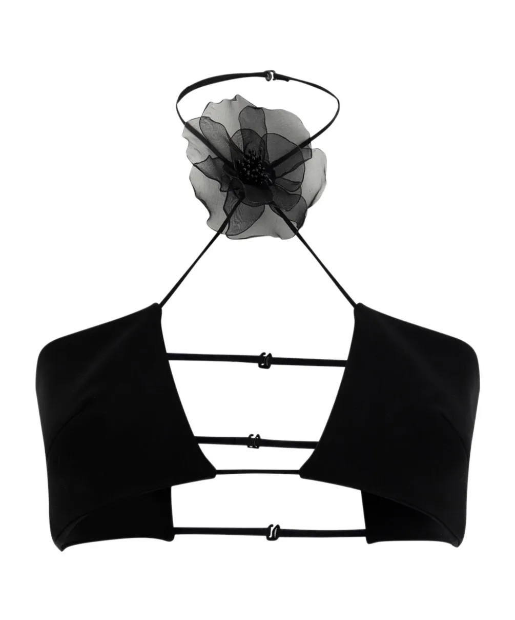 Floral Decal Neck Short Top