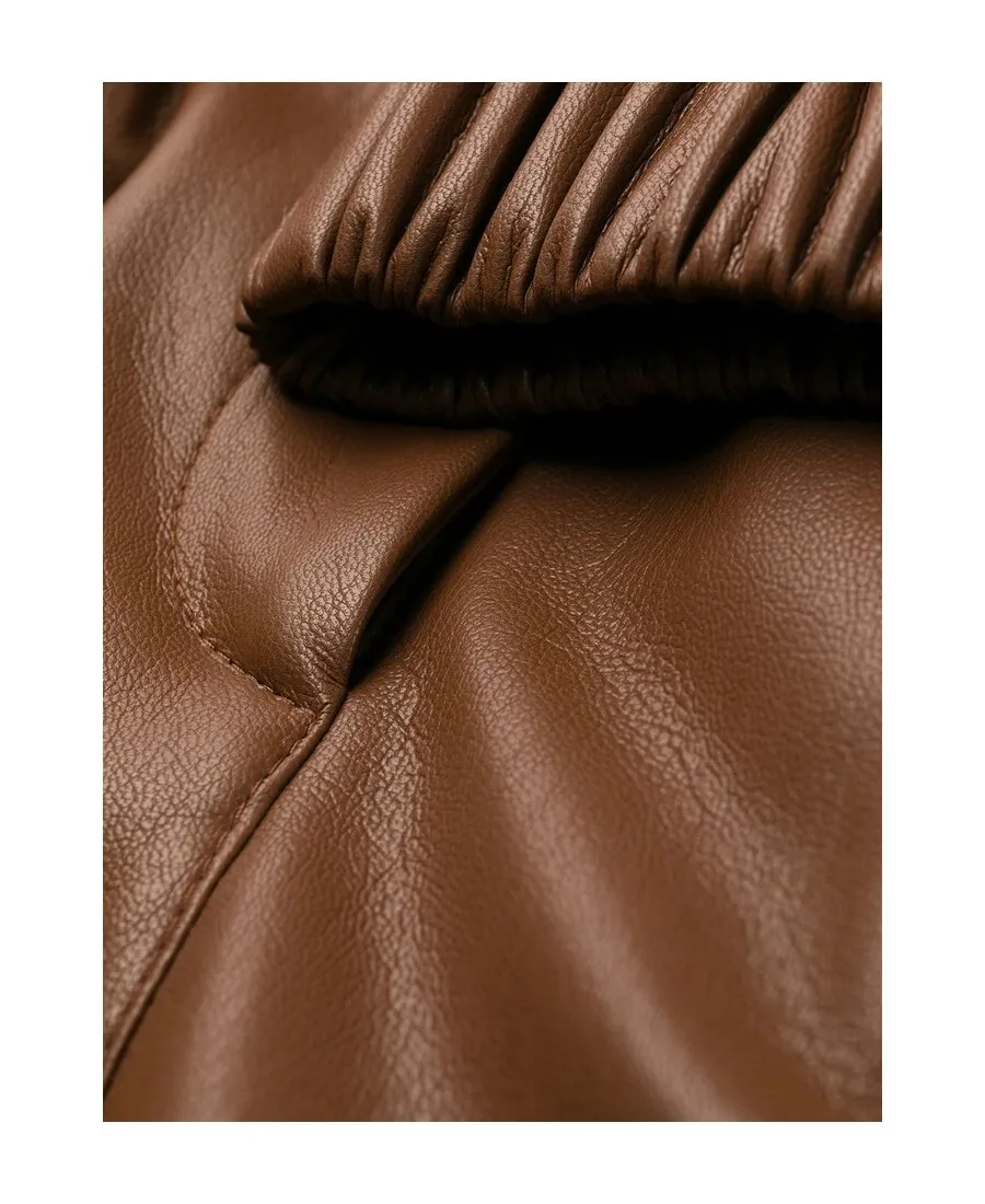 High-Waisted Faux-Leather Cargo Pants