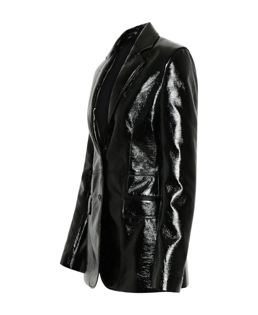 Faux-Leather Single-Breasted Blazer