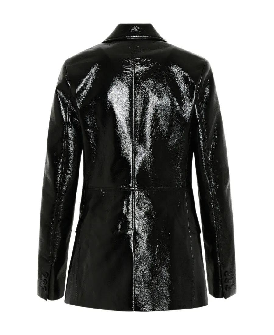 Faux-Leather Single-Breasted Blazer