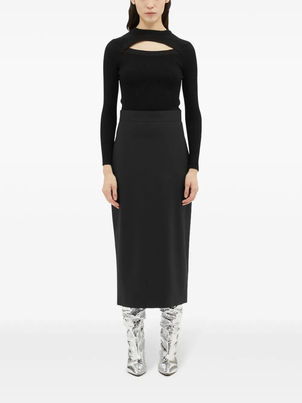 High-Waist Logo-Jacquard Midi Skirt
