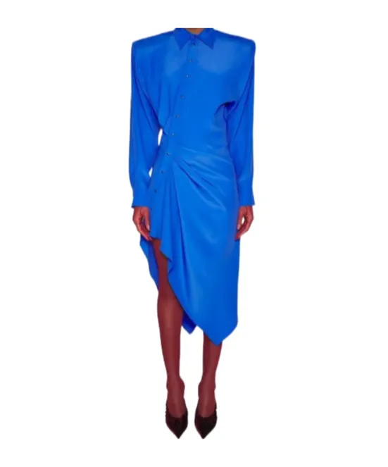 Padded-Shoulder Asymmetrical Dress