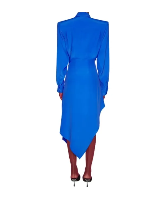 Padded-Shoulder Asymmetrical Dress
