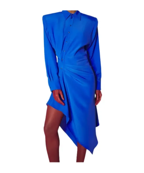 Padded-Shoulder Asymmetrical Dress
