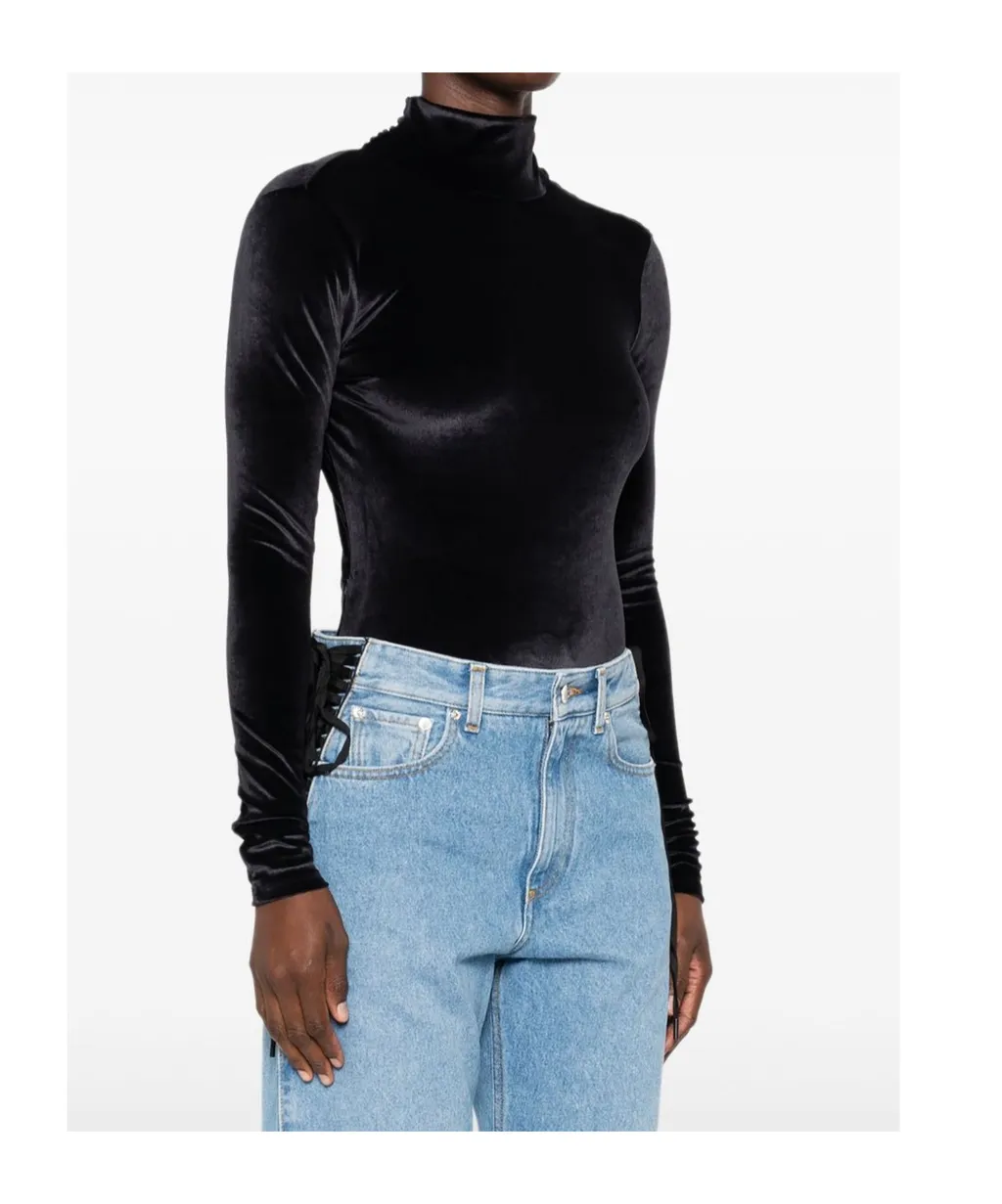 High-Neck Velvet Bodysuit