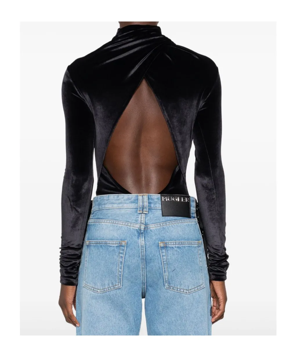 High-Neck Velvet Bodysuit