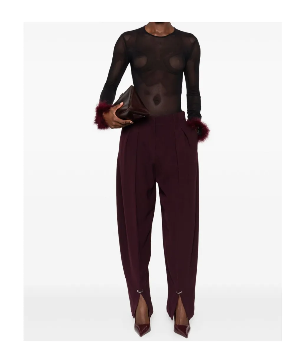 Mesh-Panel Feather-Cuff Top