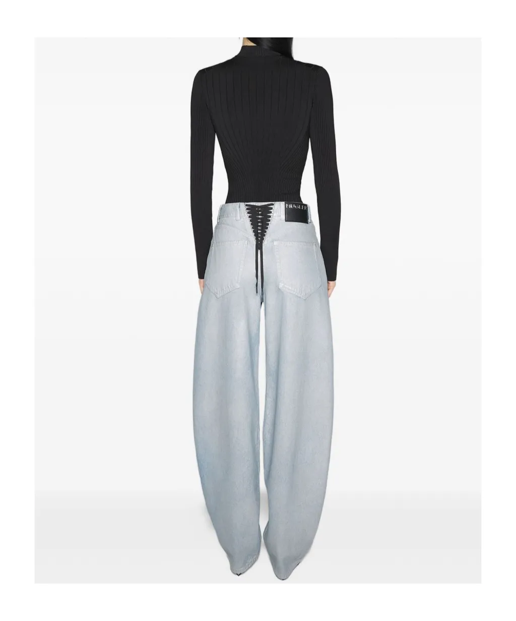 Lace-Up High-Waist Jeans
