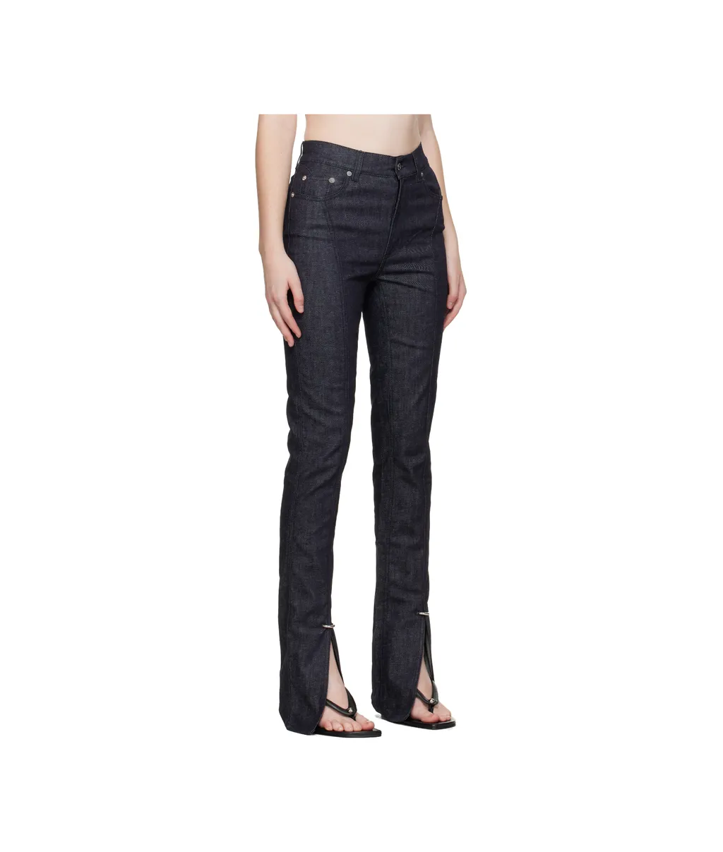 Paneled Slit Denim Trousers