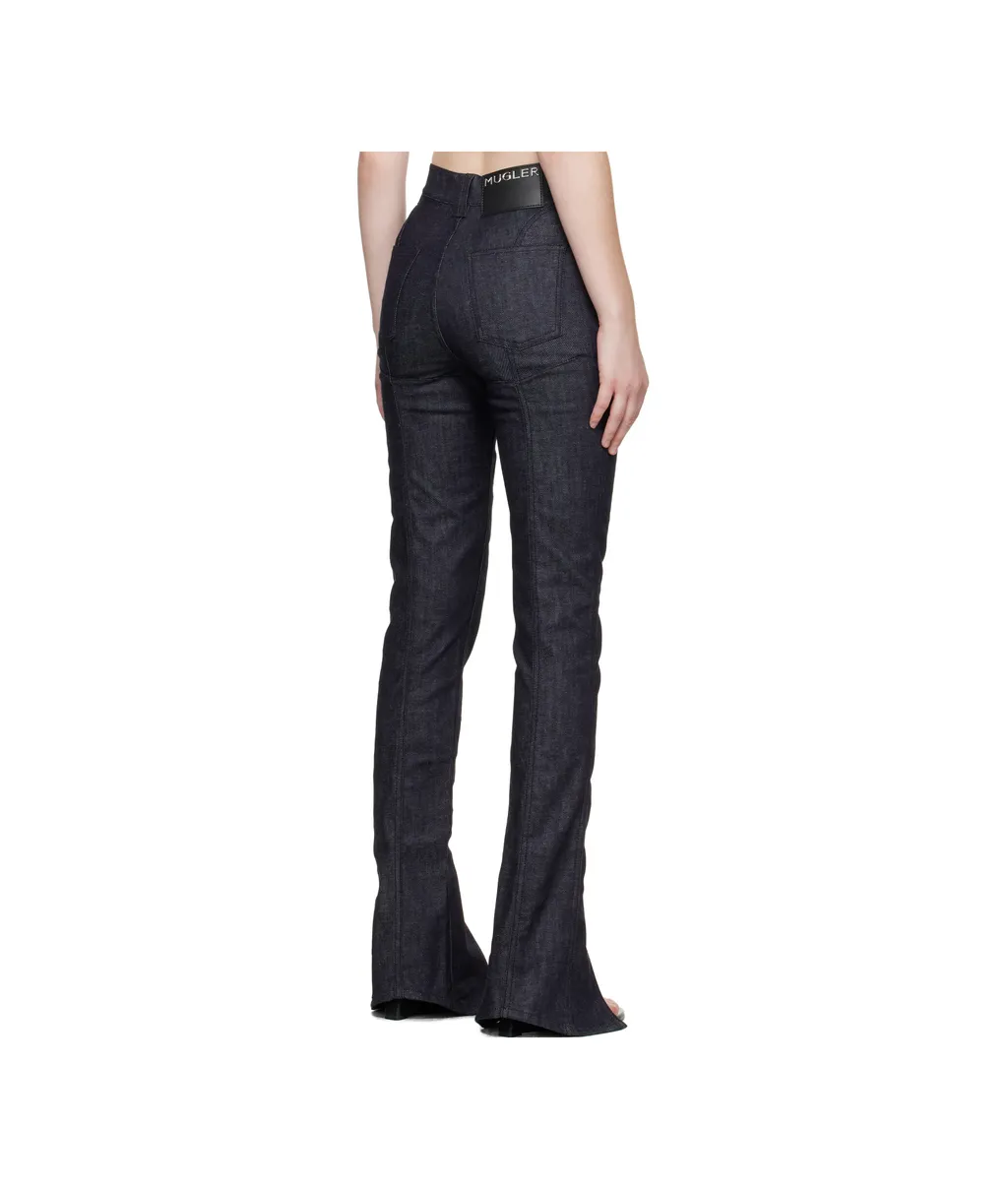 Paneled Slit Denim Trousers