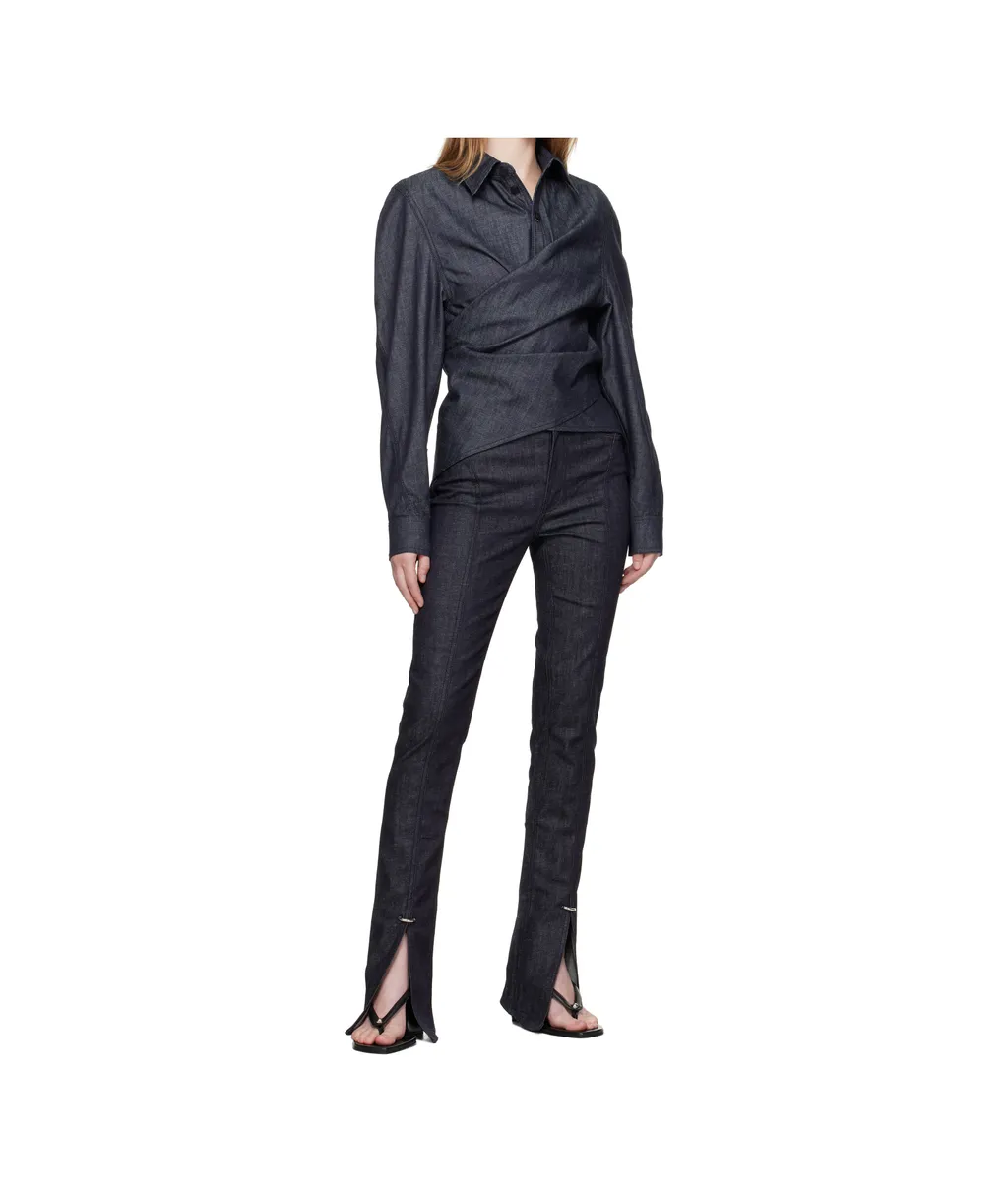 Paneled Slit Denim Trousers