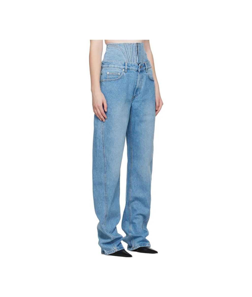 Corset-Detail Curved Jeans