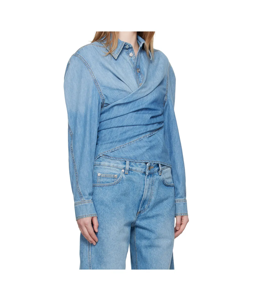 Wrap-Effect Denim Shirt
