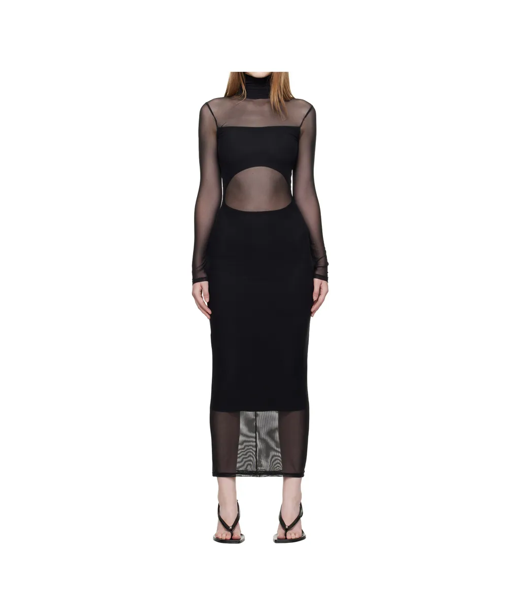 High-Neck Mesh Maxi Dress