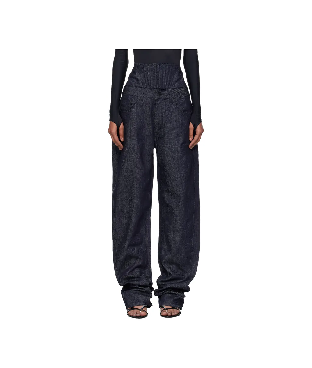 Corset-Waist Straight-Leg Jeans