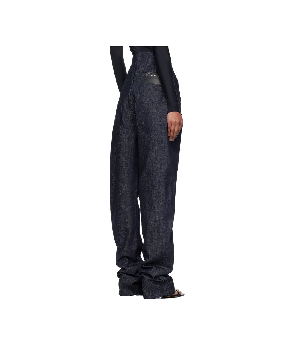 Corset-Waist Straight-Leg Jeans