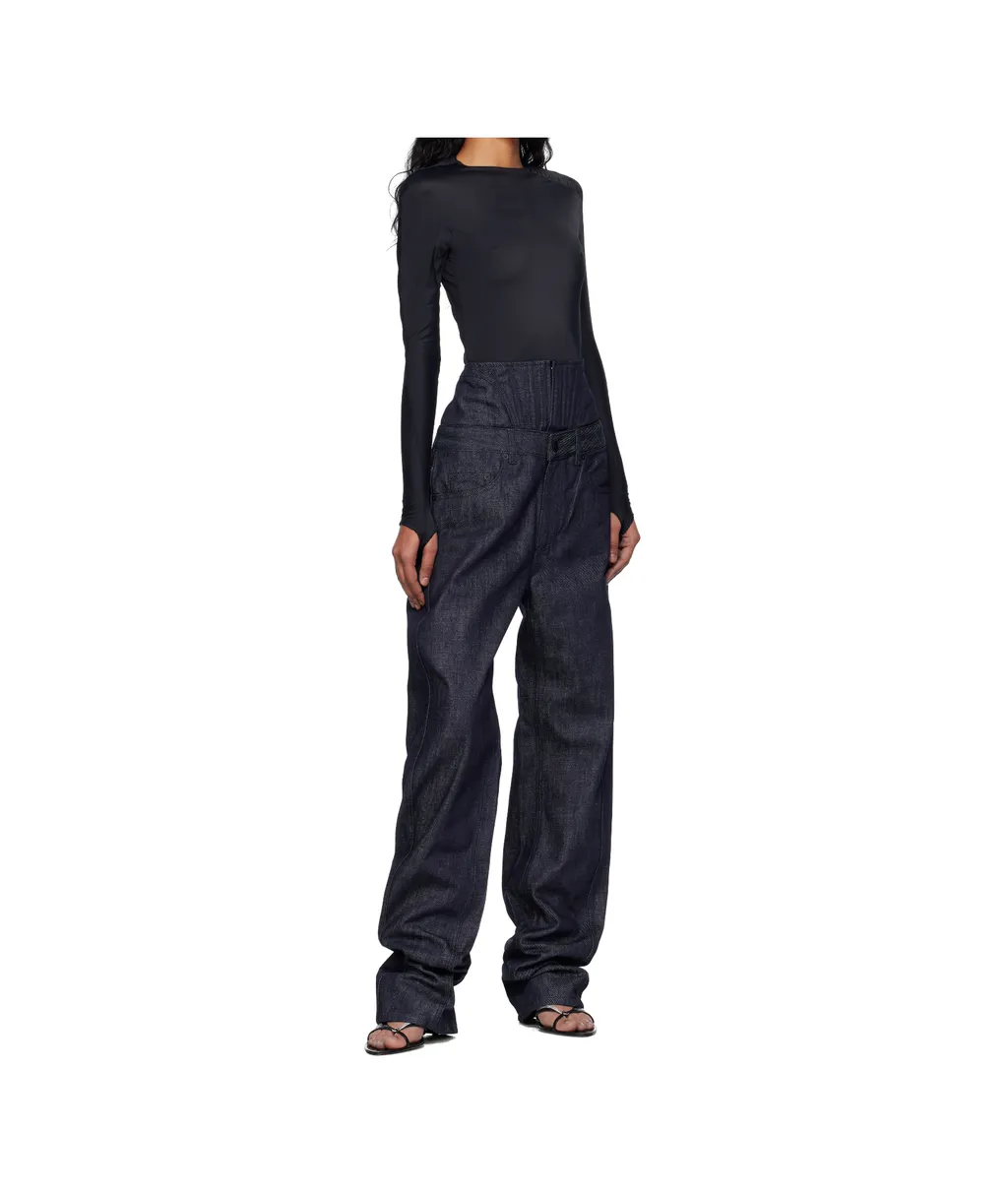Corset-Waist Straight-Leg Jeans