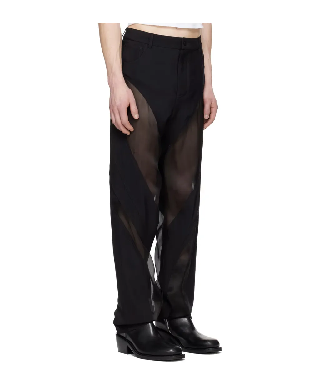 Semi-Transparent Spliced Casual Pants