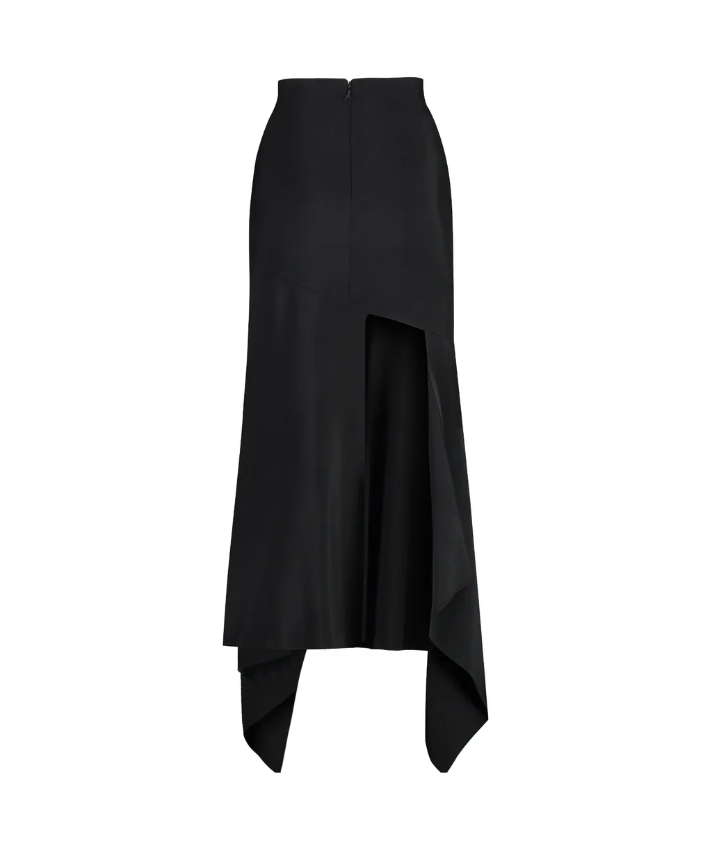 Gabardine Asymmetric Midi Skirt