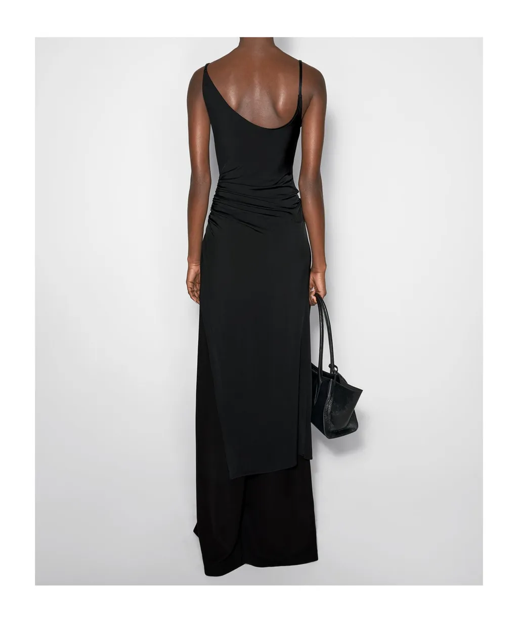 Asymmetrical Buckled-Strap Maxi Dress