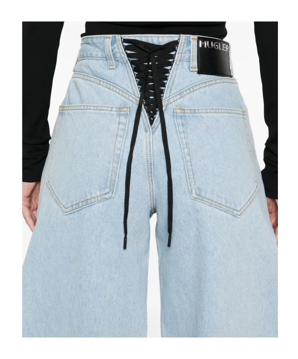 Lace-Up Wide Leg Jeans