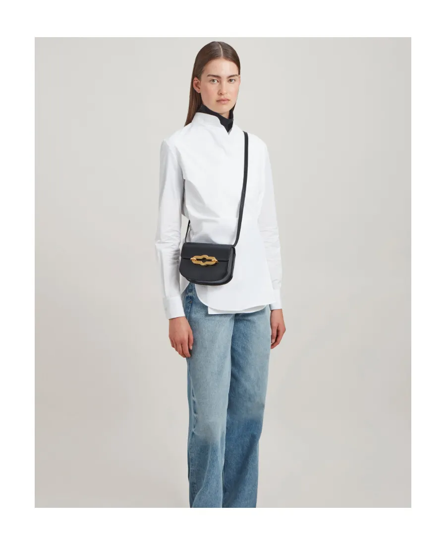 Logo Engraved Foldover Top Shoulder Bag