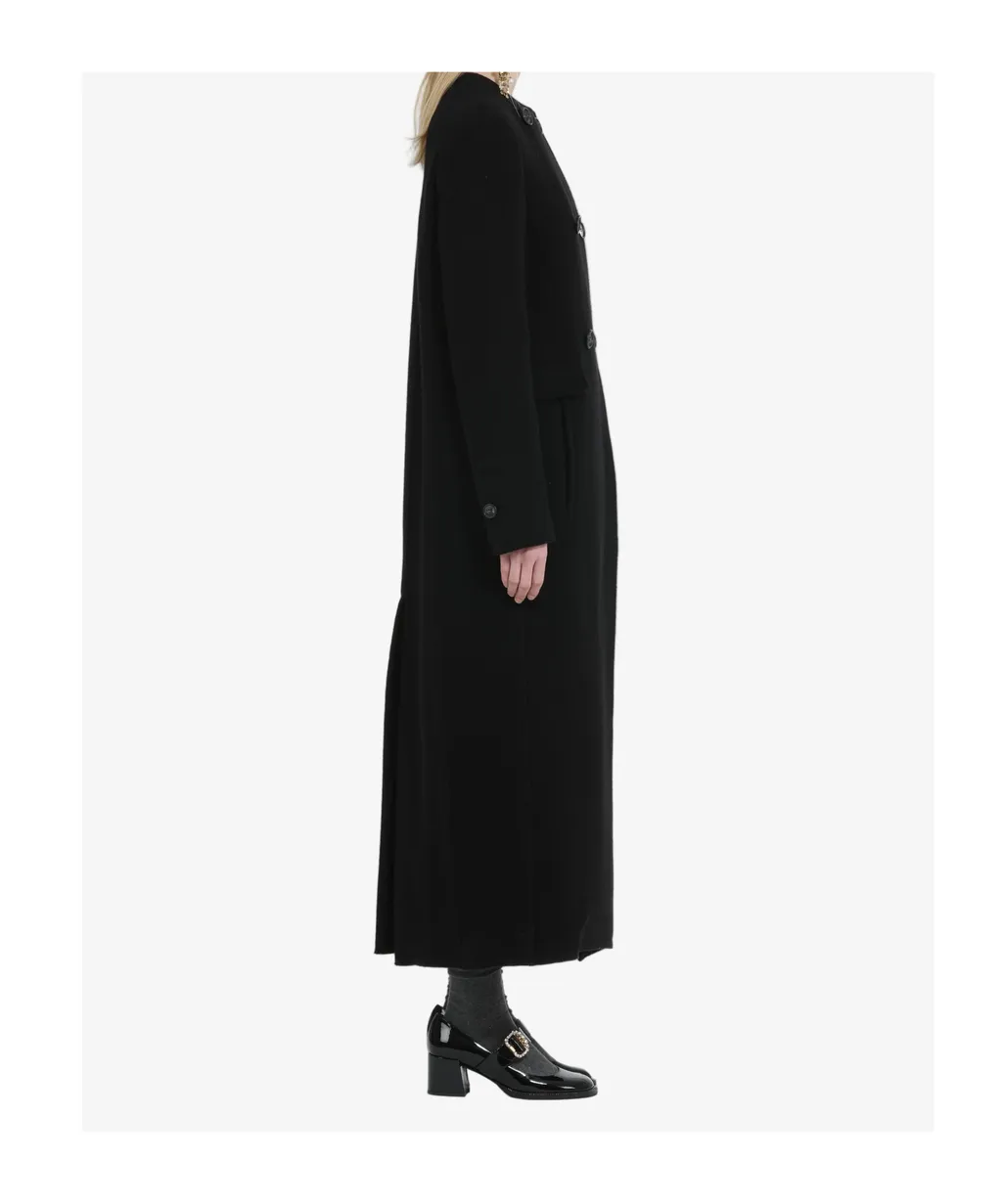 Long Double-Breasted Coat Without Collar
