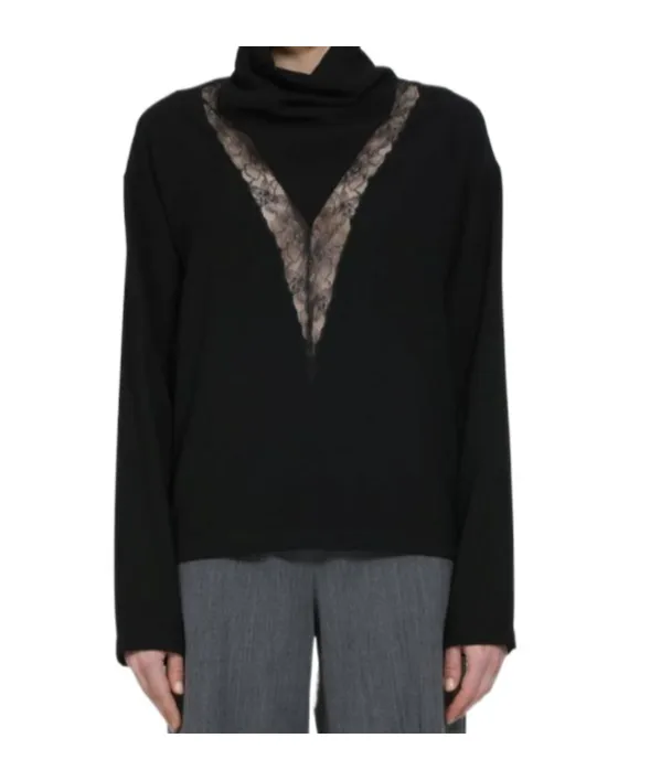 Long Sleeve Top With Lace Inset