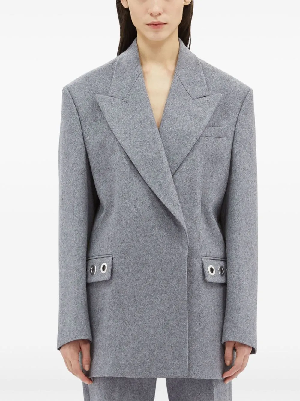 Eyelet-Embellished Single-Breasted Blazer