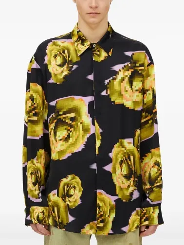 Pixelated Rose Print Shirt