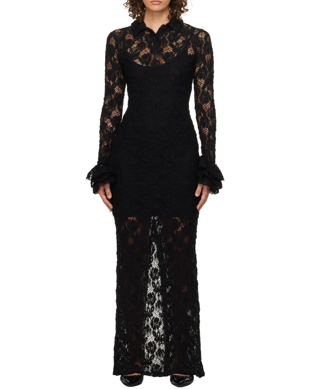 Floral Lace Ruffle Maxi Dress