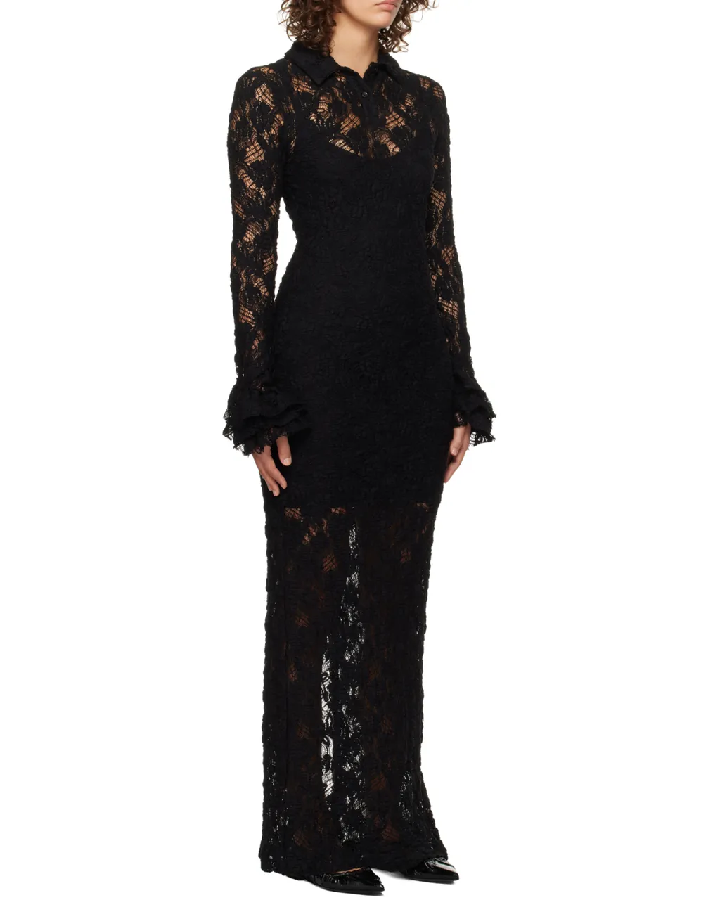 Floral Lace Ruffle Maxi Dress