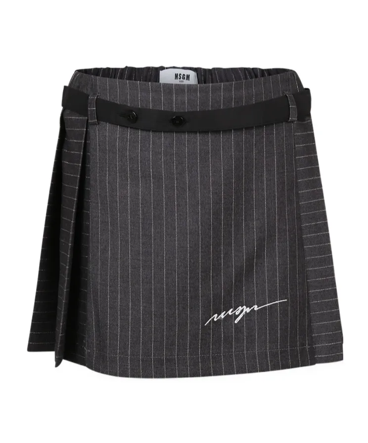 Logo Embroidered Pinstriped Mini Skirt