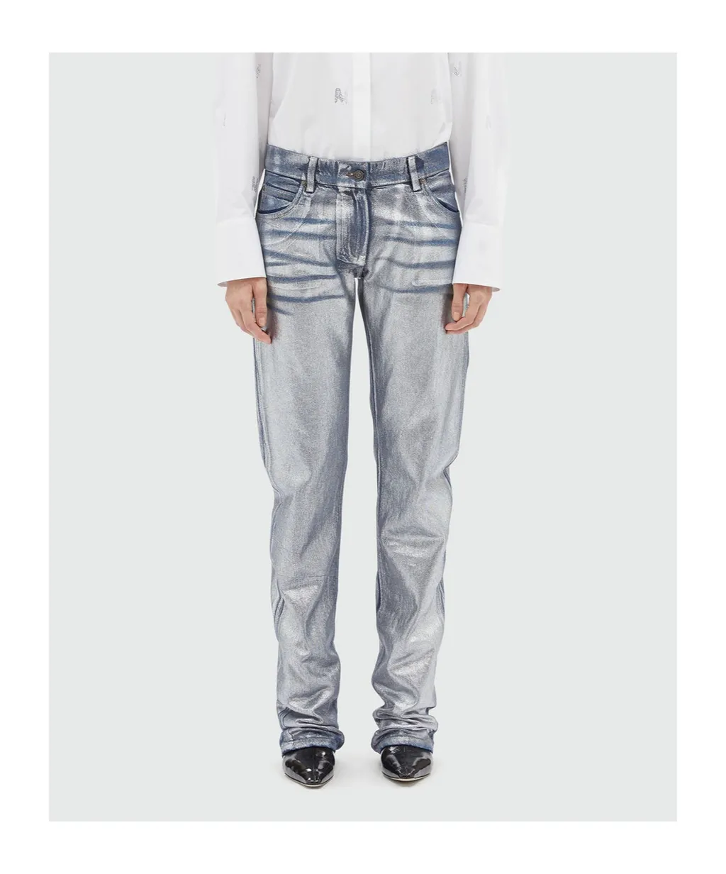 Metallic-Finish Straight Jeans