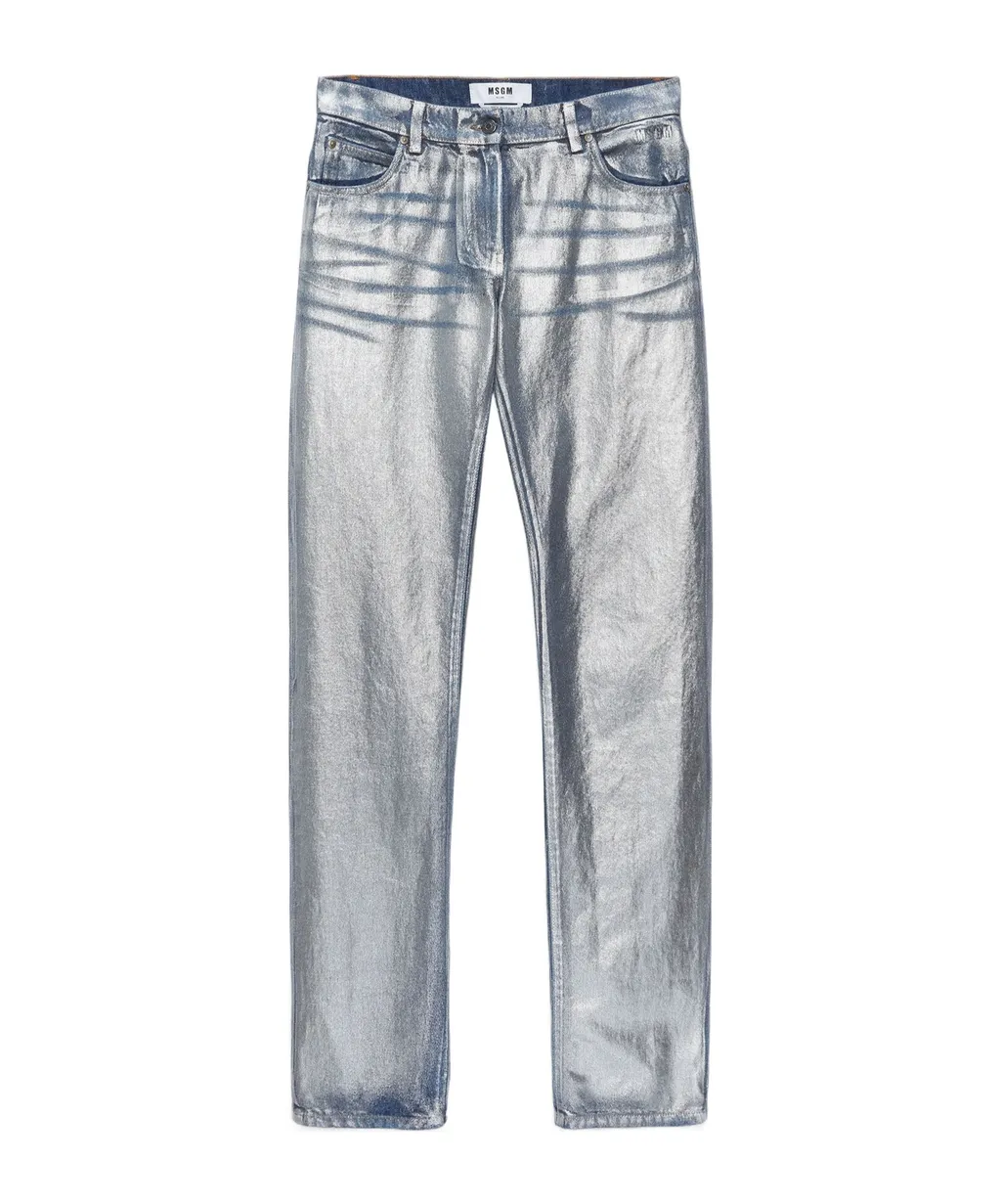 Metallic-Finish Straight Jeans
