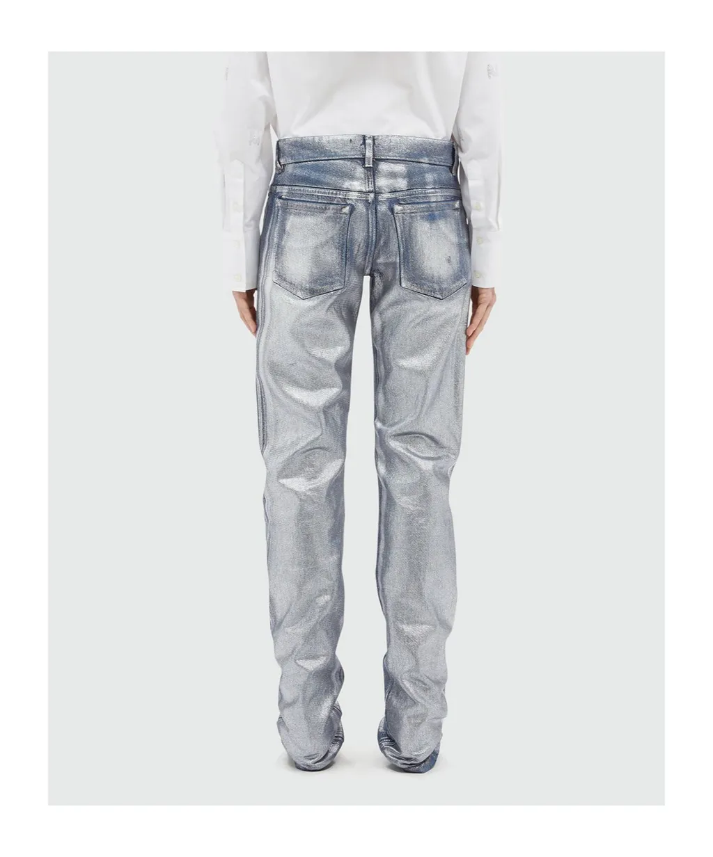 Metallic-Finish Straight Jeans