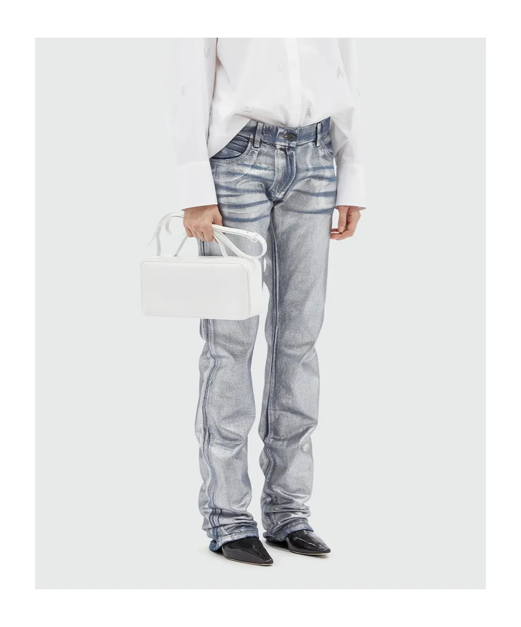 Metallic-Finish Straight Jeans