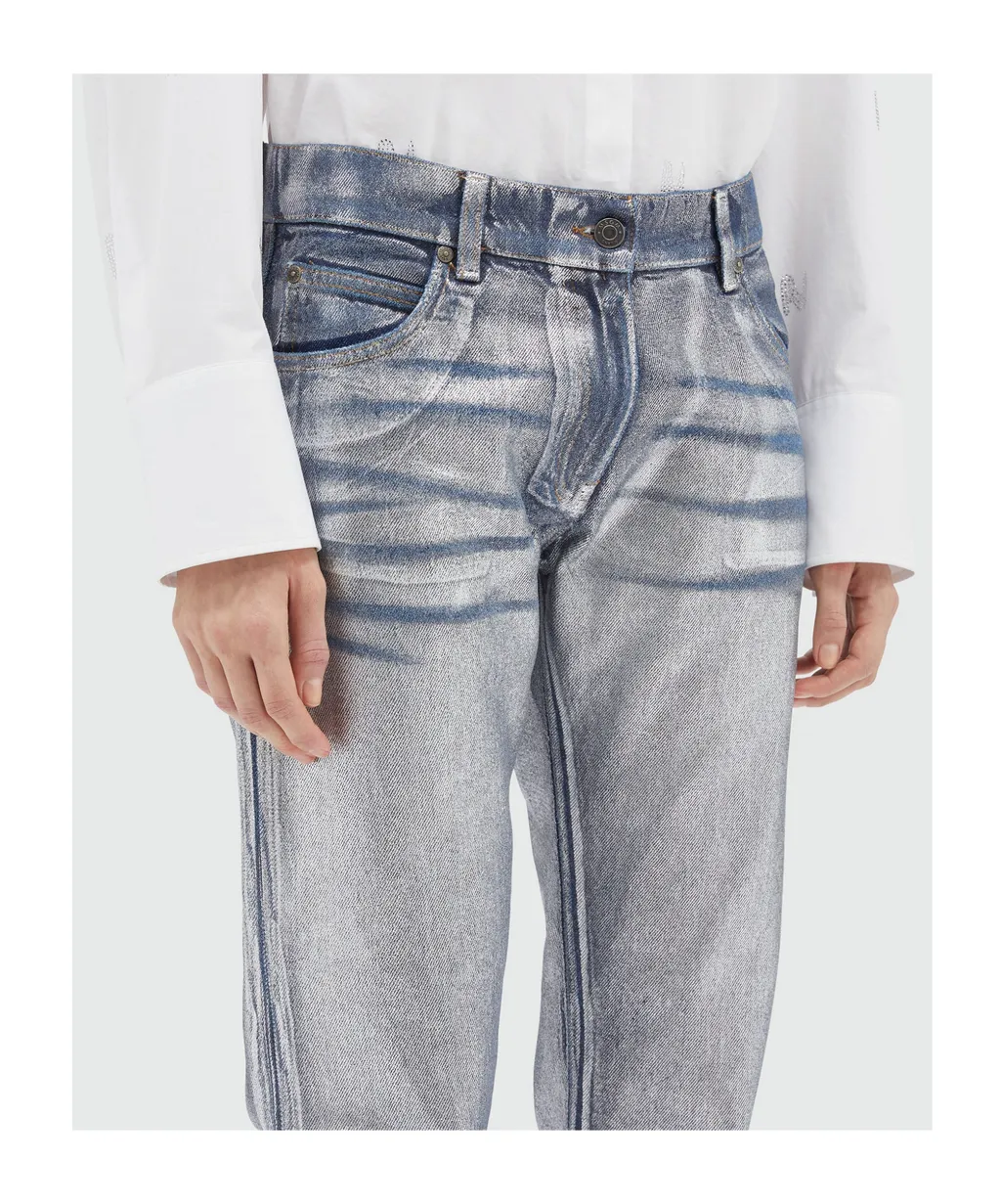 Metallic-Finish Straight Jeans