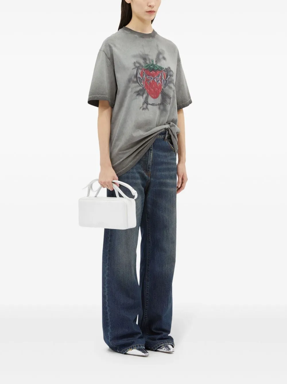 Whisker Effect Wide Leg Jeans